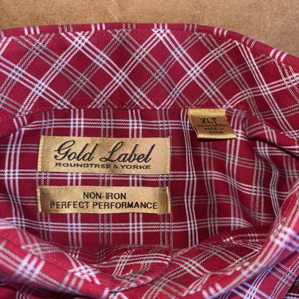 Roundtree & Yorke Gold Label Plaid Flannel Shirt Red Non-Iron - Picture 2 of 6